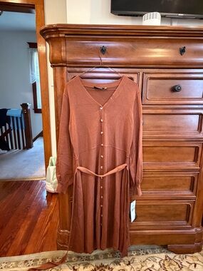 Nina Leonard Balloon Sleeve Sash Sweater Dress Chestnut NWT Size L